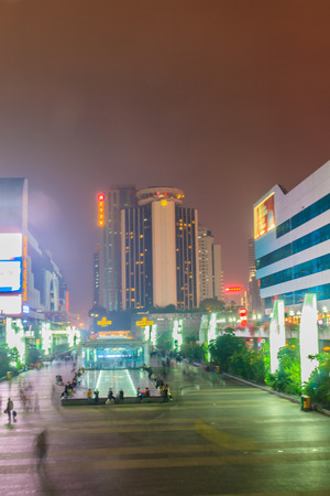 Luohu, ShenZhen, China - November 14, 2014: Beautiful Shenzhen nightscape view at Luohu District, Shenzhen city, Guangdong province, China nearby Luohu train station and the popular shopping center.のeditorial素材