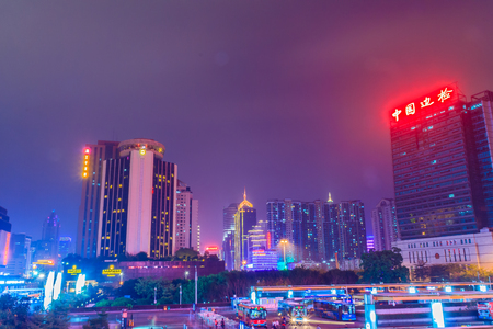 Luohu, ShenZhen, China - November 14, 2014: Beautiful Shenzhen nightscape view at Luohu District, Shenzhen city, Guangdong province, China nearby Luohu train station and the popular shopping center.のeditorial素材