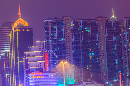 Luohu, ShenZhen, China - November 14, 2014: Beautiful Shenzhen nightscape view at Luohu District, Shenzhen city, Guangdong province, China nearby Luohu train station and the popular shopping center.のeditorial素材