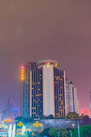 Luohu, ShenZhen, China - November 14, 2014: Beautiful Shenzhen nightscape view at Luohu District, Shenzhen city, Guangdong province, China nearby Luohu train station and the popular shopping center.のeditorial素材