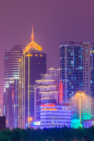 Luohu, ShenZhen, China - November 14, 2014: Beautiful Shenzhen nightscape view at Luohu District, Shenzhen city, Guangdong province, China nearby Luohu train station and the popular shopping center.のeditorial素材