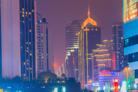 Luohu, ShenZhen, China - November 14, 2014: Beautiful Shenzhen nightscape view at Luohu District, Shenzhen city, Guangdong province, China nearby Luohu train station and the popular shopping center.のeditorial素材