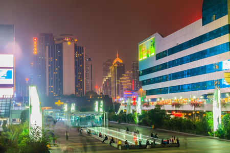 Luohu, ShenZhen, China - November 14, 2014: Beautiful Shenzhen nightscape view at Luohu District, Shenzhen city, Guangdong province, China nearby Luohu train station and the popular shopping center.のeditorial素材
