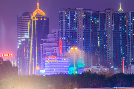 Luohu, ShenZhen, China - November 14, 2014: Beautiful Shenzhen nightscape view at Luohu District, Shenzhen city, Guangdong province, China nearby Luohu train station and the popular shopping center.のeditorial素材