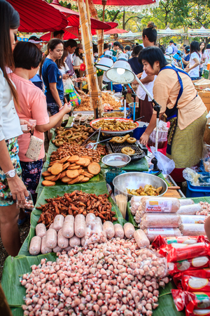 Bangkok, Thailand - January 17, 2015: Unidentified Thai venders selling variety of foods in local fresh market at Bangkok , Thailand.のeditorial素材