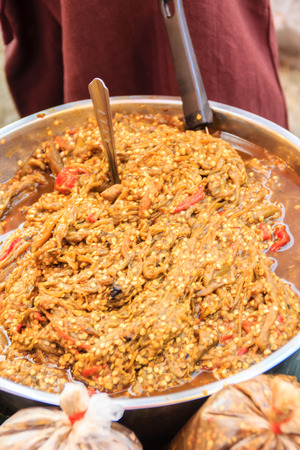 Green chili dip or Nam Prik Num in Thai is green chili paste  that commonly known and widely sold to tourists.の写真素材