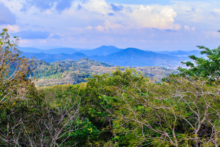 Beautiful panoramic mountain view from the hill Big Buddha in Phuket Thailand. At this viewpoint, tourists can enjoy the 360-degree view around Phuket including Phuket city.の写真素材