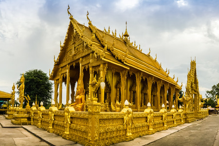 Beautiful and Amazing Golden Buddhist temple  at Wat Paknam Jolo , Bangkla , Chachoengsao , Thailandの写真素材