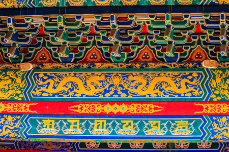 Beautiful architecture and art of wall painting with dragon pattern building in Chinese temple at Wat Leng Noei Yi 2, Nonthaburi, Thailand. Chinese temple under the patronage of the Mahayana Buddhism.のeditorial素材