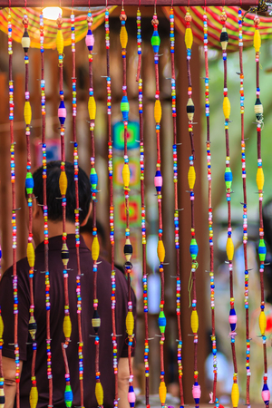 Beautiful curtain of beads and yarnsの写真素材