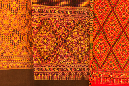 Colorful of native thai style silk. Beautiful handmade woven fabrics thai silk fabric texturedの写真素材