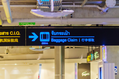 Bangkok, Thailand - February 21, 2017: Digital Baggage Claim Direction Sign Board at Suvarnabhumi Airport, Bangkok thailand.のeditorial素材