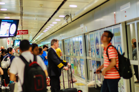 Bangkok, Thailand - February 21, 2017: View of inside the Suvarnabhumi International Airport Rail...