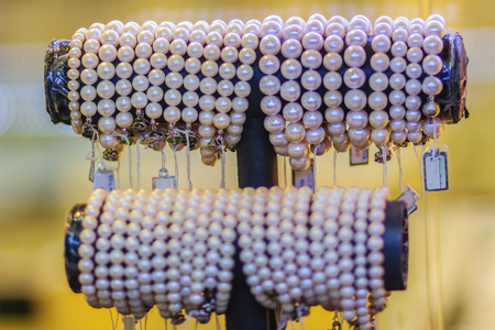 Beautiful white pearl bracelet for sale, premium pearl product from Phuket, Thailand.の写真素材