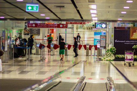 Bangkok, Thailand - February 21, 2017: View of inside the Suvarnabhumi International Airport Rail Link Station.のeditorial素材