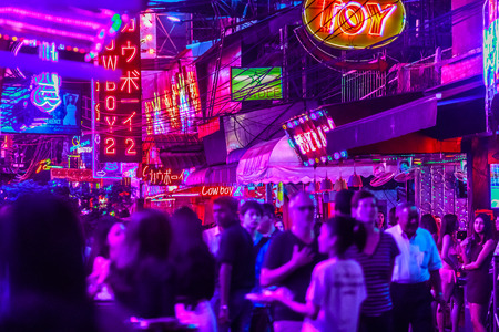 Bangkok, Thailand - February 21, 2017: Tourist visited Soi Cowboy, internationally known as a red light district at the heart of Bangkok's sex industry. Nightlife in Soi Cowboy, Bangkok, Thailand.のeditorial素材