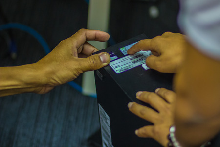 Close up hands of technician during repair desktop computerの写真素材