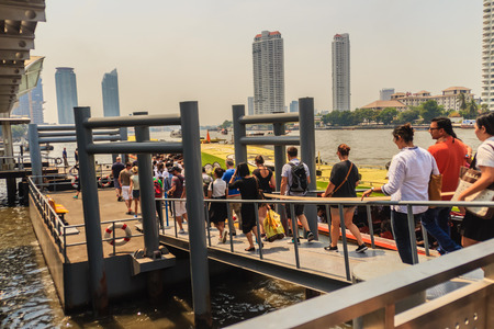 Bangkok, Thailand - March 2, 2017: Passengers at Sathorn pier, a central pier of Bangkok city, offers the service of Chao Phraya Express boats and ferry.のeditorial素材