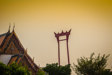 Vintage view of the Giant Swing, a religious structure which located in front of Wat Suthat temple. It was used in the Brahmin ceremony and is one of Bangkok famous tourist attraction.のeditorial素材