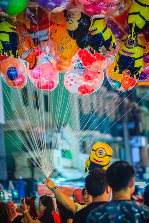 Bangkok, Thailand - March 2, 2017:  Street vendor is selling cute balloons at Khao San Road night market, Bangkok, Thailand.のeditorial素材