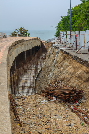 Under construction for repair of the road after a landslide.の写真素材