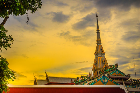 Beautiful golden pagoda at Wat Sothonwararam, a famous public temple in Chachoengsao Province, Thailand.の写真素材