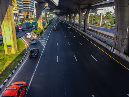 Bangkok, Thailand - March 14, 2017: Traffic flow at the street in front of Central Bangna department store, Bangna-Trad expressway from Bangkokk to Trad province, the far eastern part of Thailand.のeditorial素材
