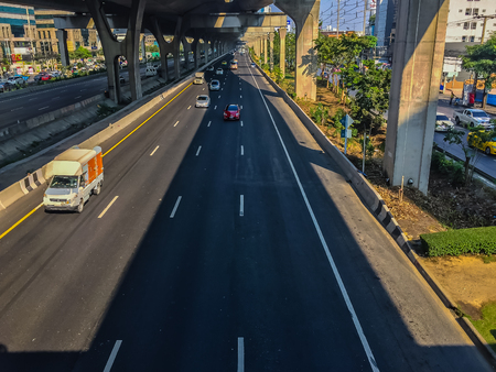 Bangkok, Thailand - March 14, 2017: Traffic flow at the street in front of Central Bangna department store, Bangna-Trad expressway from Bangkokk to Trad province, the far eastern part of Thailand.のeditorial素材