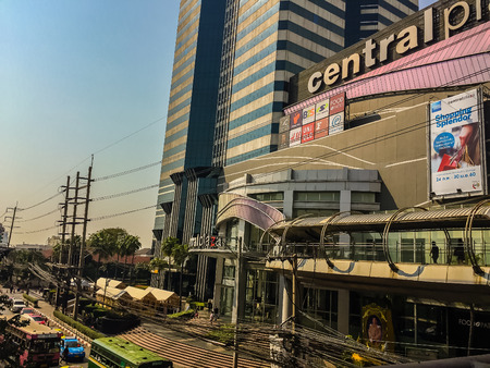 Bangkok, Thailand - March 14, 2017: Traffic jam at the street in front of Central Bangna department store, one of the famous retailer shopping plaza in Thailand.のeditorial素材