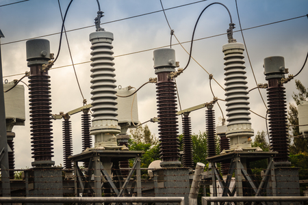 High voltage transformers and electric converters equipment in hydroelectric power plant at Pak Mun...