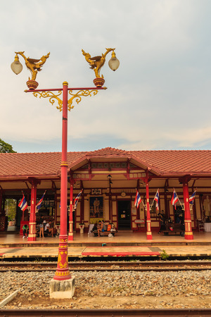 Prachuap Khiri Khan, Thailand - March 16, 2017: Colorful royal pavilion at Hua Hin Railway Station that has been considered to be the most beautiful station and became very popular tourist attraction.のeditorial素材