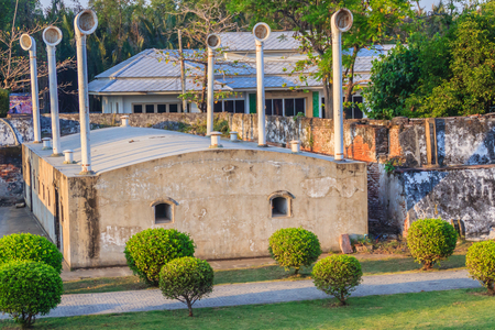 Samut Prakan, Thailand - March 25, 2017: Phi Sua Samut Fortress or Pom Phi Sua Samut is a fortress island and built in 1819 on the Chao Phraya river and now being turned into a tourist attraction.のeditorial素材