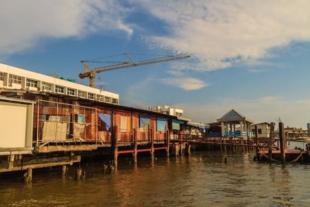 Samut Prakan, Thailand - March 25, 2017: Local ferry pier across Chao Phraya River at Amphur Muang district, Samut Prakarn, Thailand.のeditorial素材
