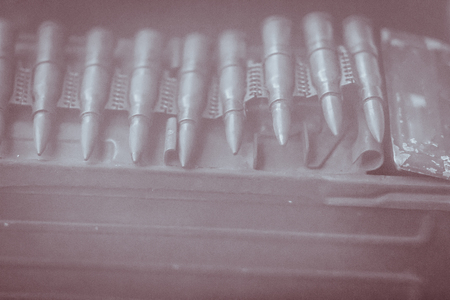 Old Soviet RPD machine-gun bullets belt. RPD (Ruchnoy Pulemyot Degtyaryova) machine gun is a light machine gun developed in the Soviet Union by Vasily Degtyaryov.の写真素材