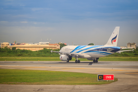 Bangkok, Thailand - August 9, 2017: Airbus airplane of Bangkok Airways (a regional airline based in Bangkok) is taxiing before taking off at Suvarnabhumi Airport. The airline was established in 1968.のeditorial素材