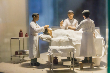 Bangkok, Thailand - December 21, 2017: Small models of surgeon in operation room in the hospital at...