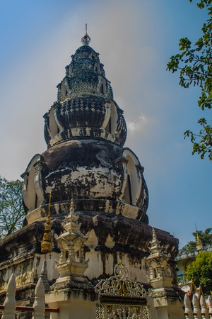Old distinctive chedi at Wat Ku Tao (Temple of the Gourd Pagoda) in Chiang Mai, Thailand. The temple is called ku tao because of its characteristic water melon shaped chedi and diminishing spheres.の写真素材