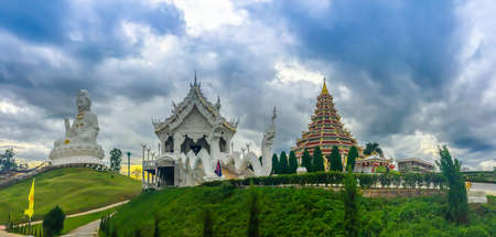 Beautiful landscape view of Wat Huay Pla Kang, a Chinese styled (Mahayana Buddhist) temple in the northern outskirts of Chiang Rai city, Thailand.のeditorial素材
