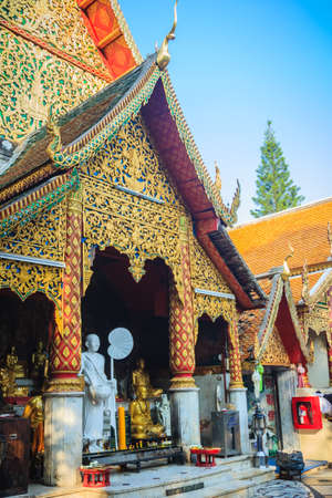 Front of the golden church Wat Phra That Doi Suthep, the famous temple and became the landmark of Chiang Mai, Thailand.のeditorial素材