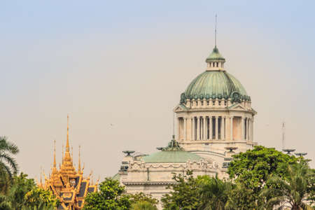 Beautiful architecural of the Ananta Samakhom Throne Hall, view from Dusit zoo (now closed). The architecture of the Neo-Renaissance and Neoclassical (Neo classic) by decorating the throne with marbleの写真素材