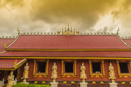 Beautiful art, religious places and religious objects in Myanmar mixed with Lanna style at Wat Ming Muang Buddhist temple, Chiang Rai, Thailand. Mixed Lanna and Burmese arts.の写真素材