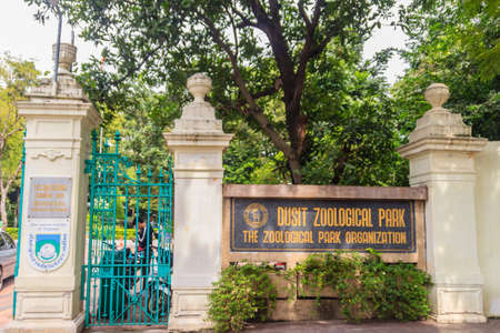 Bangkok, Thailand - September 22, 2018: Front view of the entrance gate from the street of the Dusit public zoo (now closed), Bangkok, Thailand.のeditorial素材
