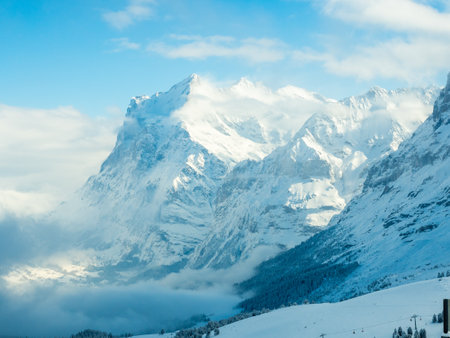 Beautiful views of the winter mountain peaks - the best place for a holiday. Grindelwald Swiss Alpsの写真素材