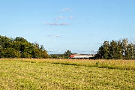 Field with hay, beautiful clear summer day. Tula region. Russiaの写真素材
