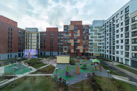 Modern apartment building with colorful facades on the outskirts of the city. Residential Complex...