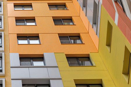 bright facade of a modern apartment building, apartment complex. Moscow, Russiaの写真素材