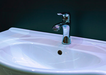 modern design water faucet for hand washing, close upの写真素材