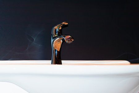 modern design water faucet for hand washing, close upの写真素材