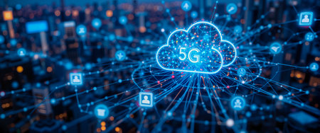 5G cloud network connections over a digitalの写真素材