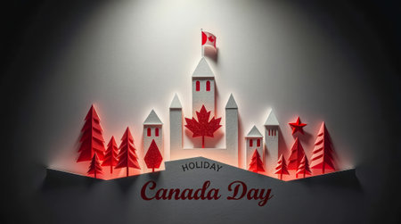 Canada Day paper art decoration on neutral background. Cの素材